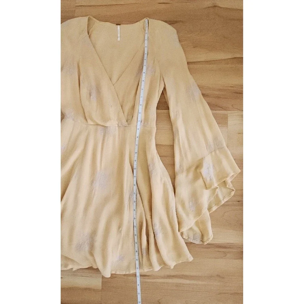 Free People Jasmine Bohemian Light Yellow Embroidered Mini Dress Sz 0 XS - Picture 10 of 12